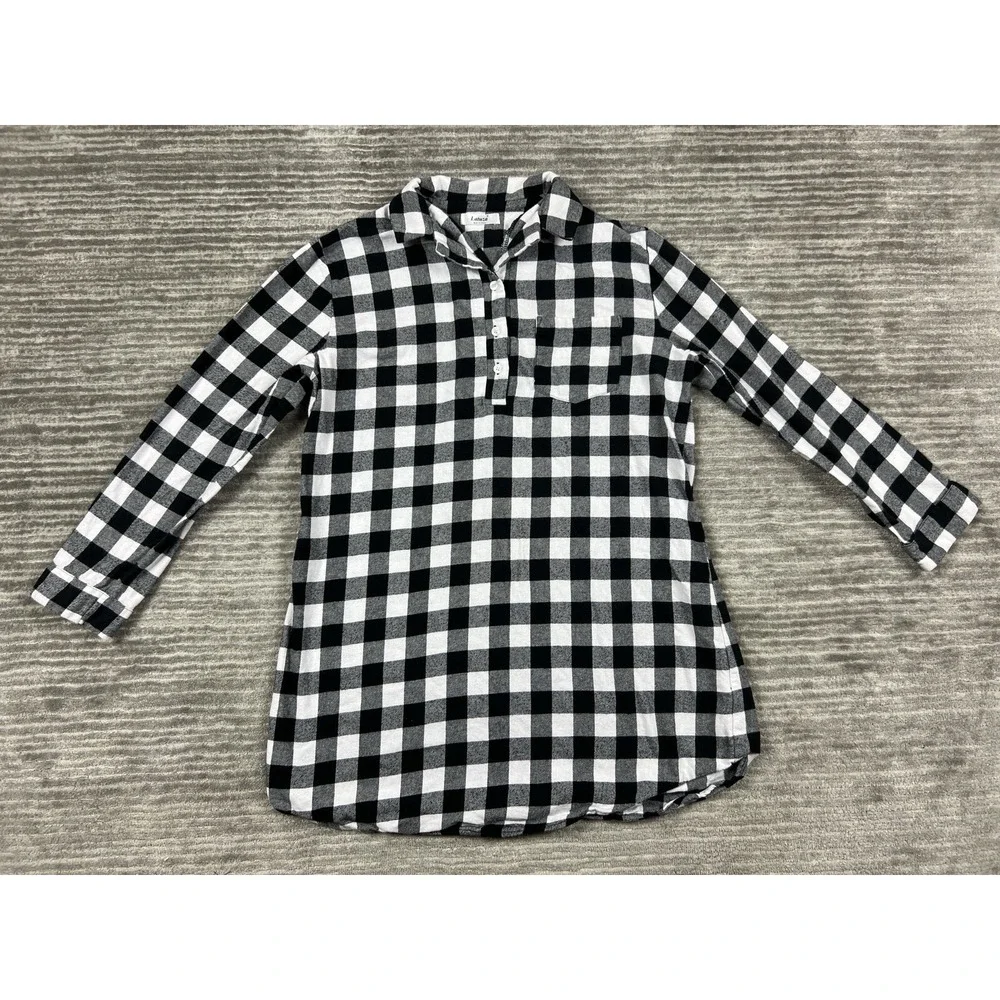 Latuza Sleepshirt Womens Medium Black & White Plaid Long‎ Sleeve Flannel